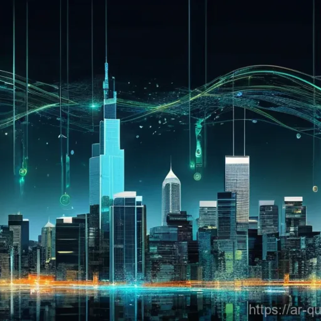 양자 보안 기술의 전략적 투자 기회 - **Prompt:** A visually stunning, abstract representation of a digital cityscape shimmering with frag...