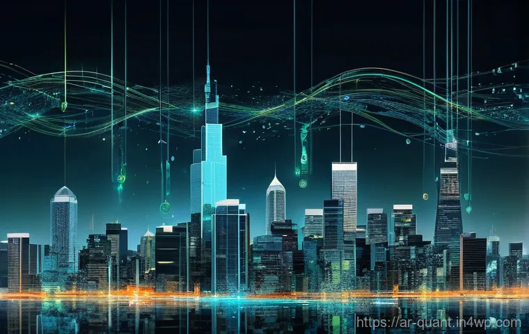 양자 보안 기술의 전략적 투자 기회 - **Prompt:** A visually stunning, abstract representation of a digital cityscape shimmering with frag...